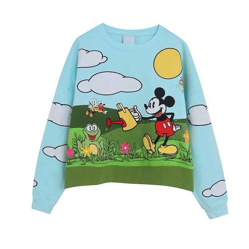 เสื้อสเวตเตอร์คอกลม บุขน ทรงหลวม ใส่แล้วดูผอม ดีไซน์การ์ตูนแอนิเมชัน งานปักละเอียดประณีต ส่งออก น่ารักสดใส รุ่นสวนสนุก