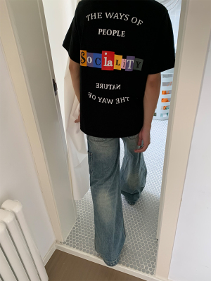 LAKE ORIGINAL（LAKE） 彩色字母不规则色块发泡印花短袖 T恤