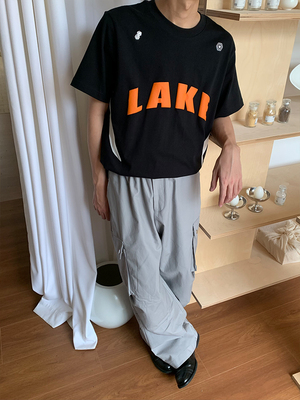 LAKE ORIGINAL (LAKE) 赛车拼接上衣 复古发泡立体印花短袖 T恤