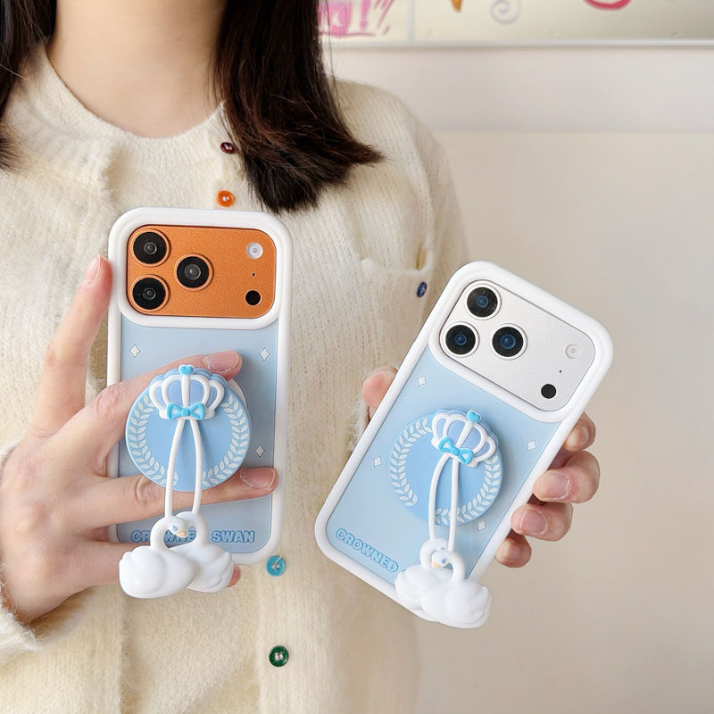 吊坠天鹅适用苹果17promax手机壳硅胶支架iPhone16pro卡通可爱15promax女性防摔14保护壳