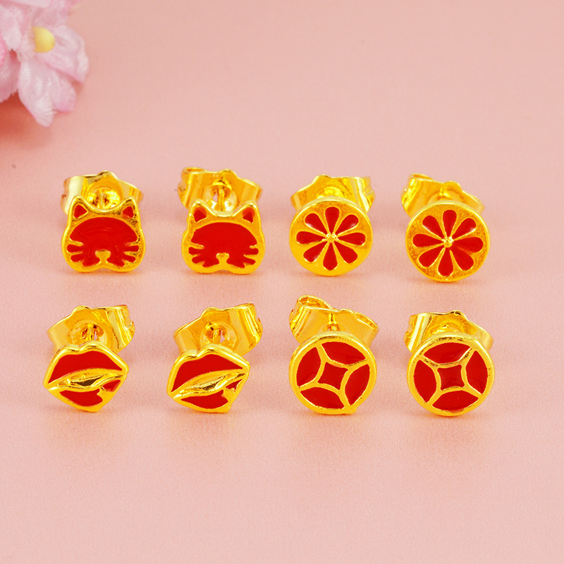 复古越南沙金钱币耳饰品