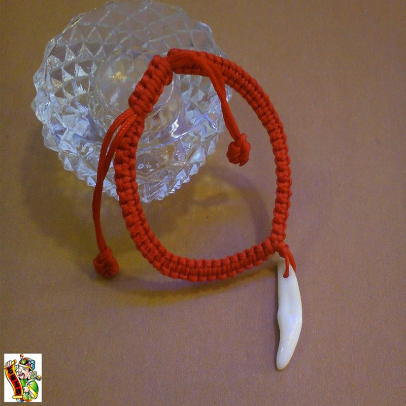 黑狗牙红绳手链 真狗牙女红绳 手工编织婴宝宝成人情侣男女款手绳