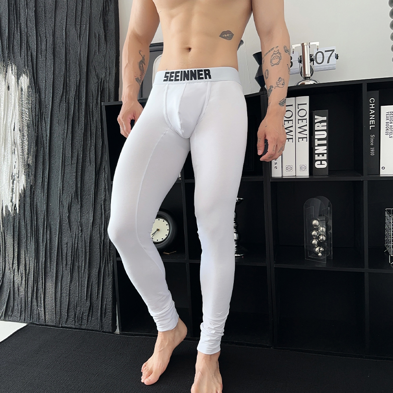 男士秋裤棉质低腰薄款纯色秋季保暖U凸修身简约舒适打底衬裤包邮