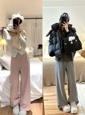 【现货4折】咖喱汤汤TGL【垂垂糯糯】加绒加厚阔腿休闲裤直筒裤女