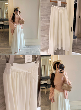 【现货4折】咖喱汤汤TGL【垂感长裙】白色系带高腰A字半身裙长裙