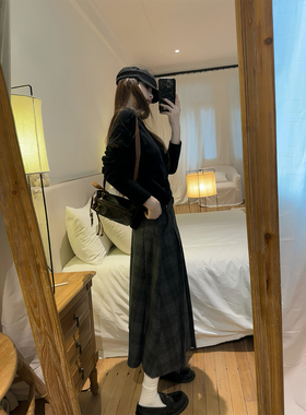 【现货4折】咖喱汤汤TGL【中古格纹】格子加厚毛呢百褶半身裙长裙