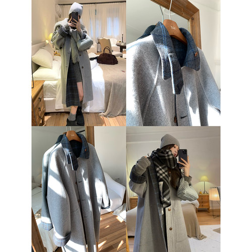 【现货2折】咖喱汤汤TGL【双面穿70羊毛】长款双面呢子大衣外套女