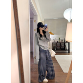 现货3折 咖喱汤汤TGL 朝露风 格子直筒阔腿休闲裤 宽松遛弯裤