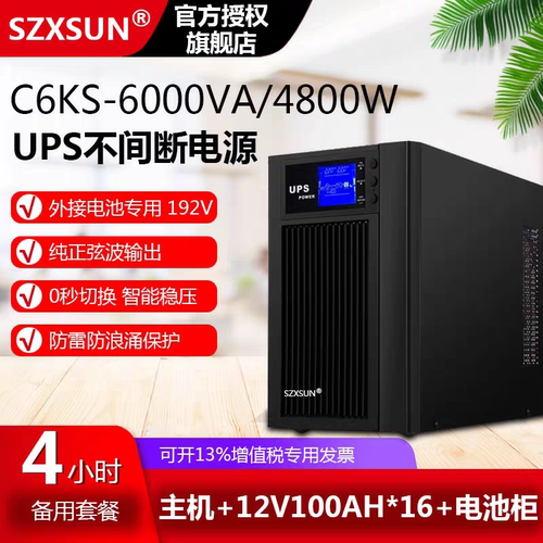 PDSD服务器电脑C6KS在线式UPS不间断电源6KVA4800W延时4小时套餐