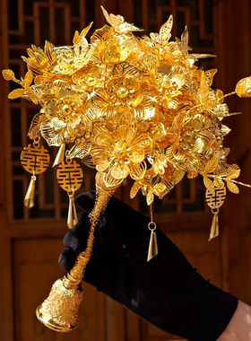 金色新娘结婚手捧花diy材料包婚礼秀禾服婚纱成品金属玫瑰花束