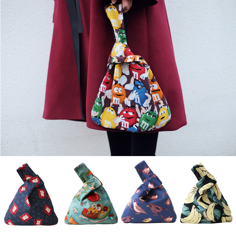 大号包邮 手工自制日式和风布艺套结手腕袋便携便当手提袋挽手包