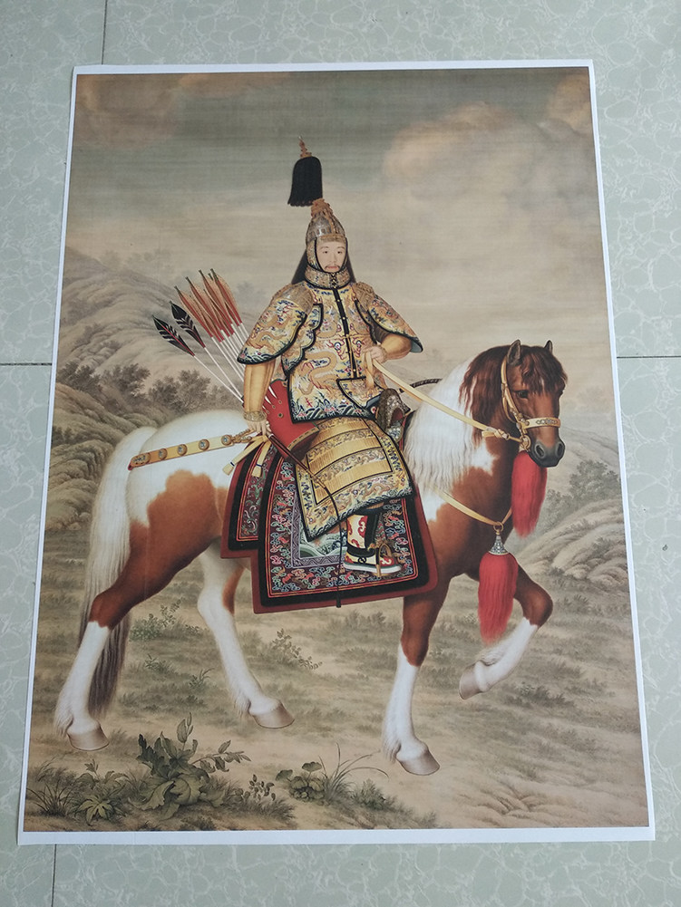 郎世宁乾隆大阅戎装骑马图国画人物工笔画仿古画复制画高清装饰画