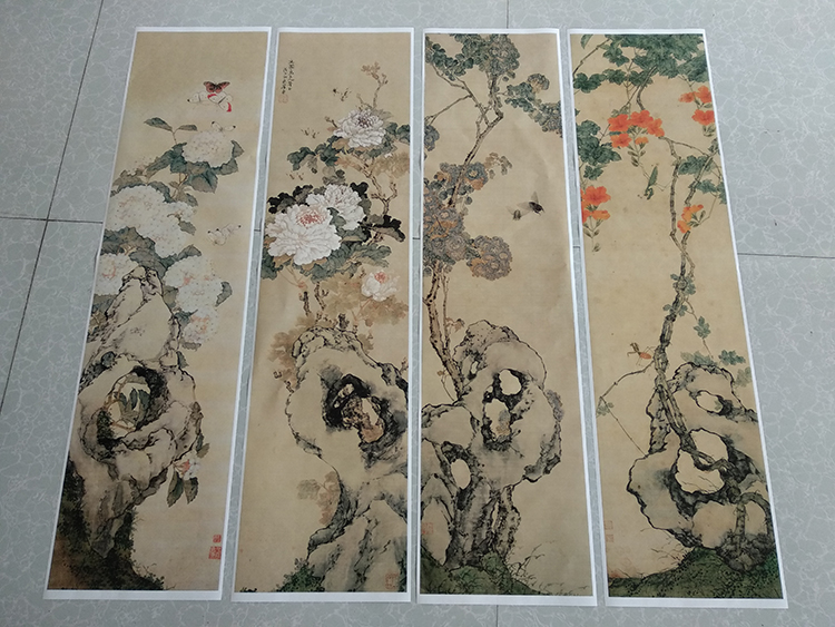 艺术微喷打印居廉花卉四条屏宣纸画芯复制画仿古画新中式装饰画图片