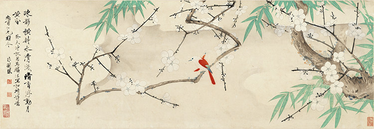 于非闇雪梅丹雀图国画花鸟横幅工笔画临摹画稿宣纸复制画装饰画