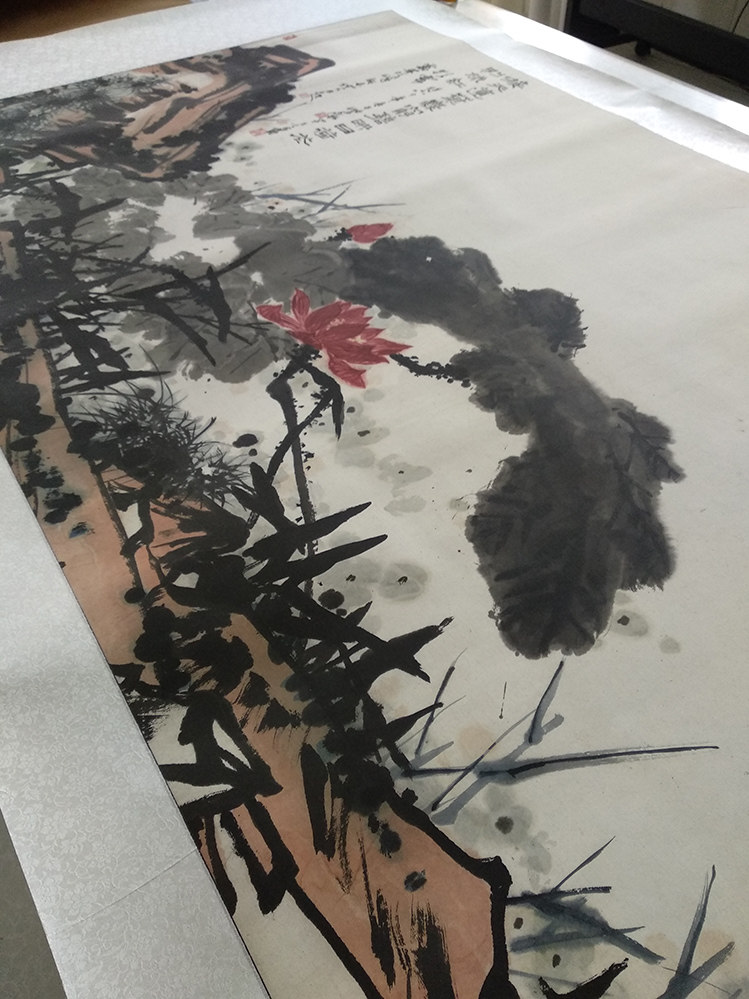 潘天寿映日荷花图国画水墨写意画横幅艺术微喷复制画临摹稿装饰画