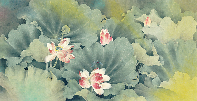 国画荷花四尺横幅水墨画工笔画艺术微喷复制画客厅办公室装饰画