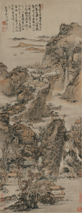 清四僧髡残层岩叠壑图国画水墨山水画名人字画艺术微喷宣纸复制画