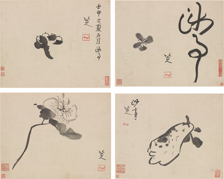 清八大山人(朱耷)花草瓜果册花鸟小品水墨画微喷复制画仿古装饰画