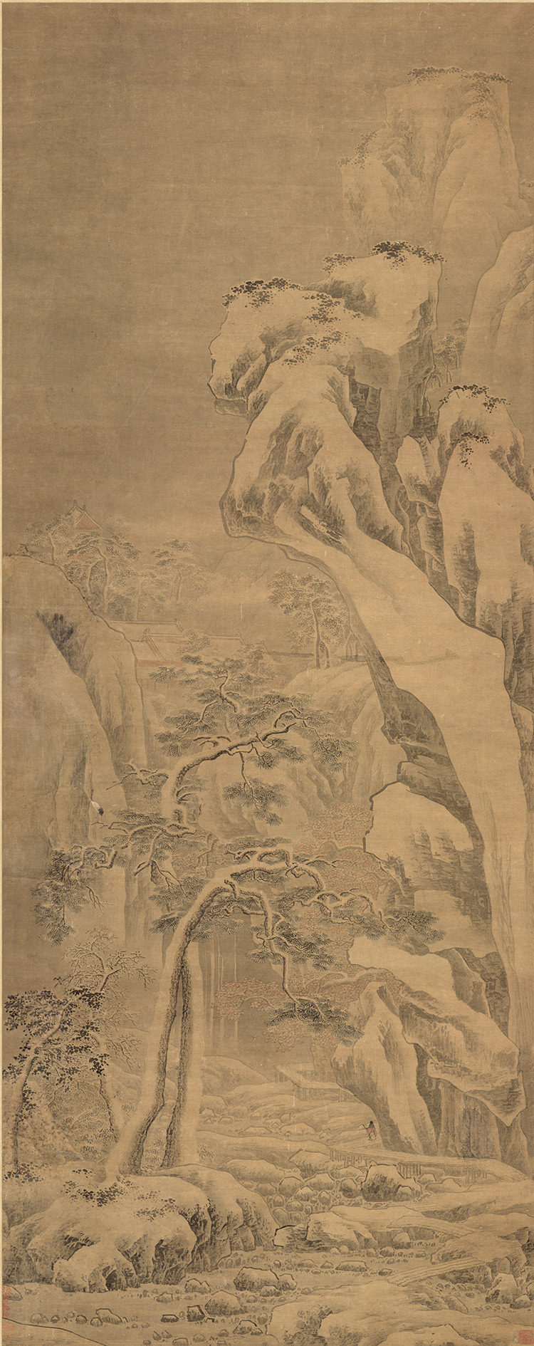 北宋佚名冬雪山景图国画山水仿古画复制画版画古董字画装饰画