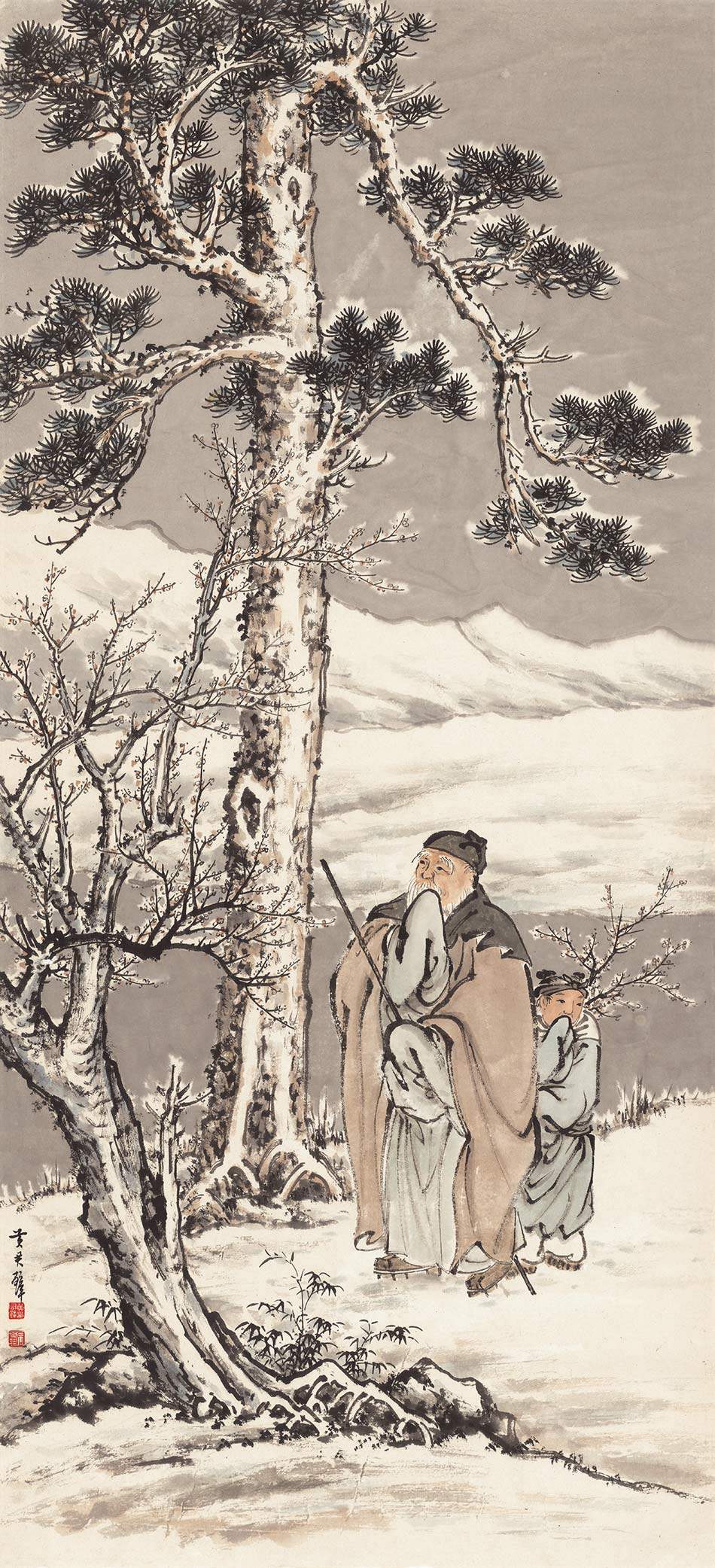 黄君壁国画人物东坡赏梅图竖幅真迹复制品版画宣纸微喷画中式挂画