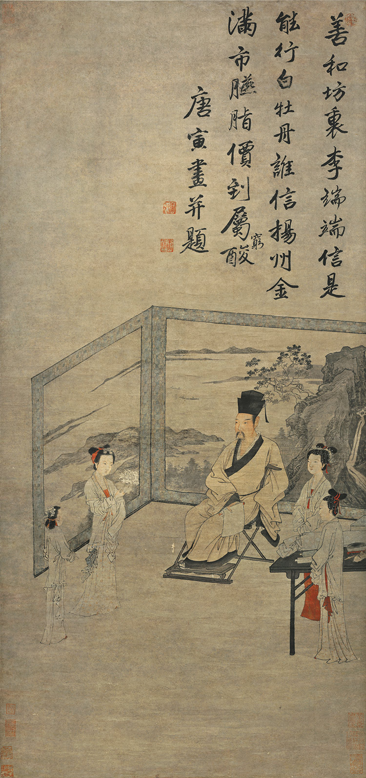 明唐寅李端端图真迹复制画版画原大高清国画人物条幅仿古装饰画