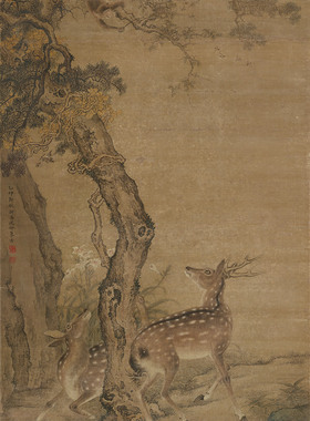 清沈铨柏鹿图国画工笔画临摹画稿动物走兽画仿古画复制画装饰画芯
