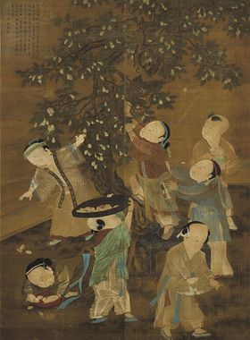 宋人撲棗圖台北故宫藏一比一复制品字画绢布画心客厅仿古装饰画