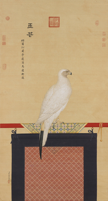 清郎世寧畫玉花鷹国画真迹原大复制画绢布画古画中式装饰字画