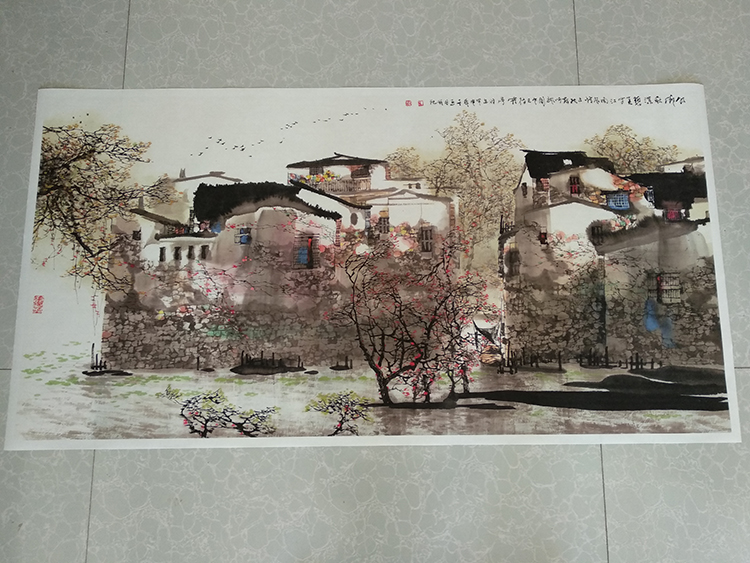 国画山水横幅江南景色图宣纸画微喷复制画客厅办公室中式装饰画