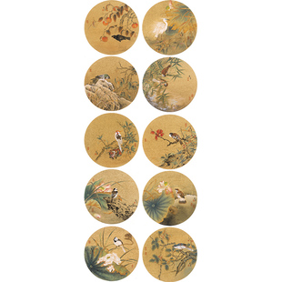 张建军团扇小鸟国画工笔画花鸟画水墨画复制画圆形画中式装饰画