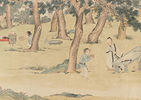 明仇英写经换茶图古画复制品字画一比一宣纸画稿客厅装饰画
