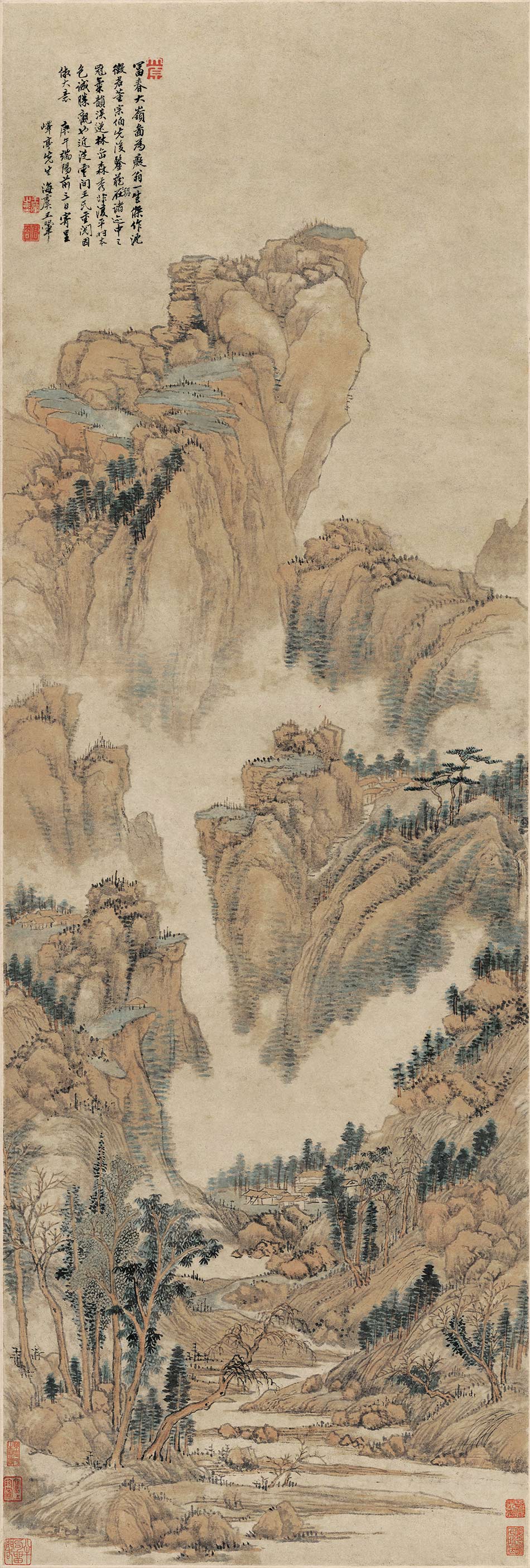 宣纸微喷复制画清王翚富春大岭图原大高清仿古画玄关茶楼装饰画