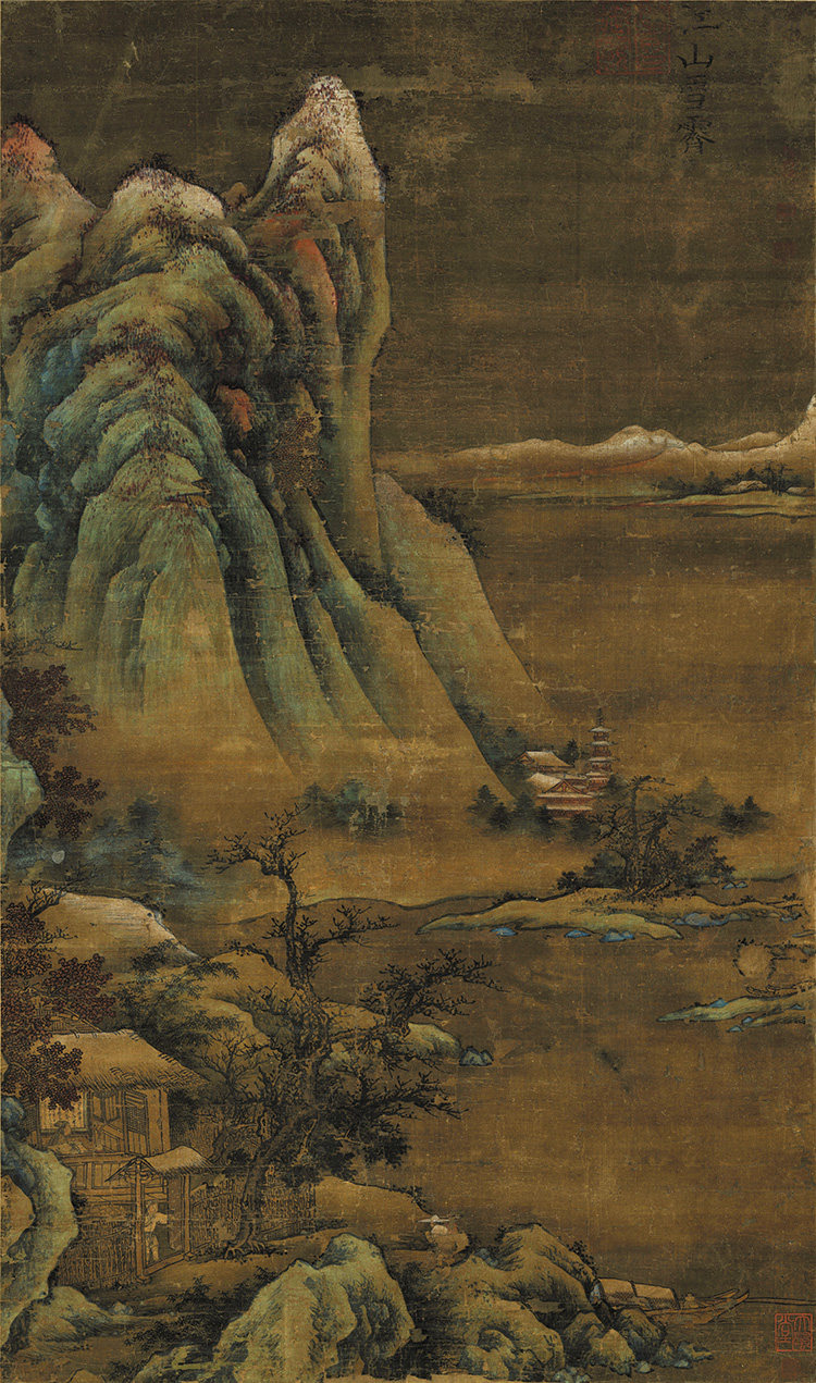 南宋楼观江山雪霁图国画山水雪景图微喷打印复制画仿古画绢布画心