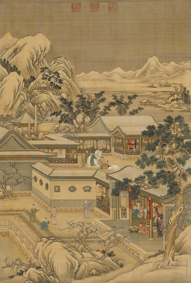 郎世宁乾隆帝岁朝行乐图国画人物艺术山微喷打印复制画绢画高清