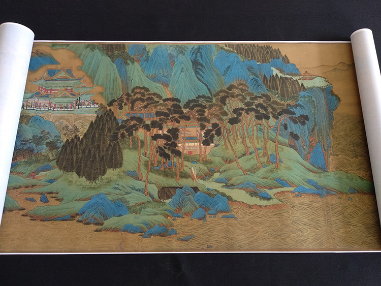 明仇英子虚上林图青绿山水横幅长卷古画真迹复制画收藏欣赏装饰画