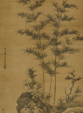元李士行竹石图台北故宫名画复制品字画仿古画绢布画心国画装饰画