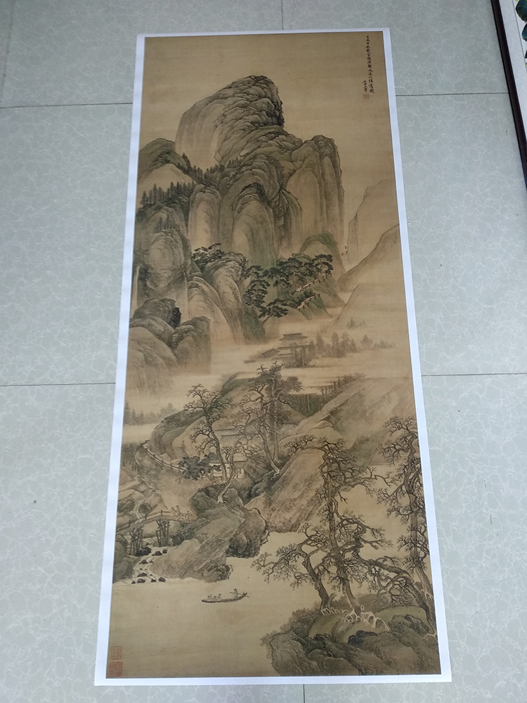 艺术微喷打印王翚仿唐寅溪山晴霭图竖幅真迹复制画原大仿古装饰画