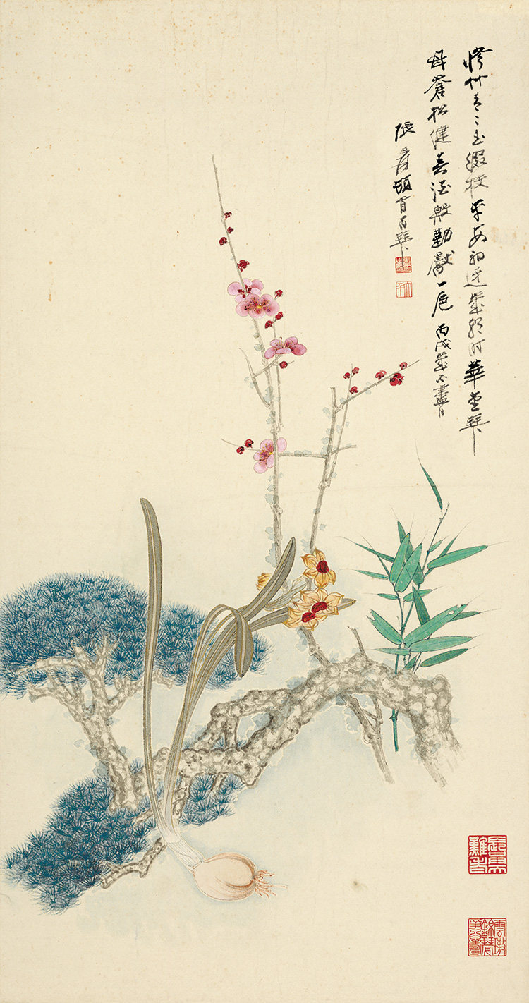 张大千国画花鸟修竹青青图宣纸微喷打印复制画版画客厅玄关装饰画