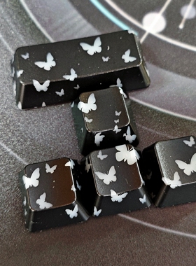 黑色蝴蝶Enter+方向键帽增补图案透光IMD磁轴机械键盘帽无刻通用