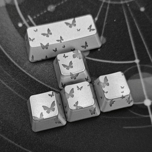 银色蝴蝶Enter键帽增补图案透光IMD键帽磁轴机械键盘帽无刻通用