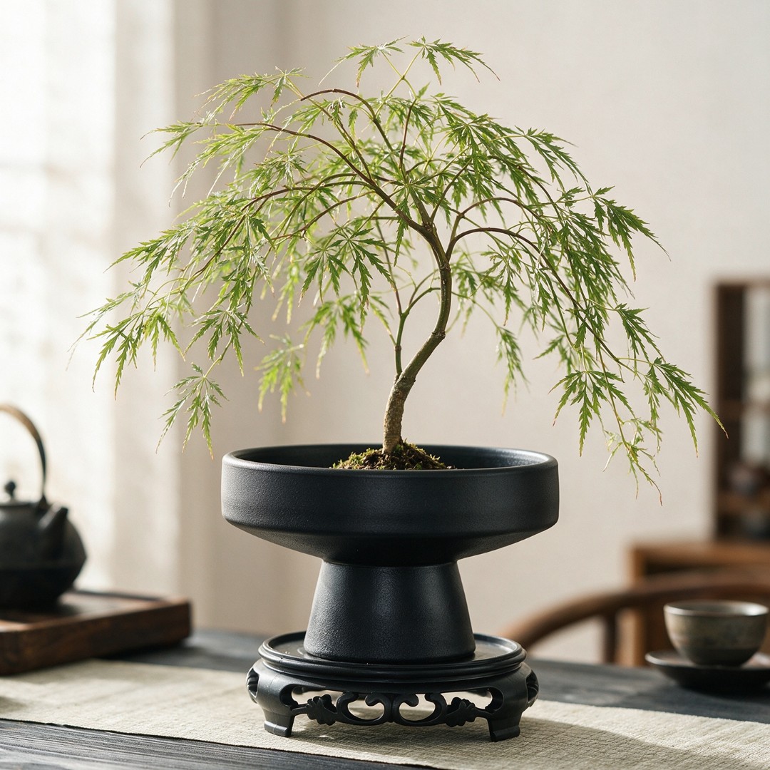 禅意流泉枫蕨类花盆陶瓷大号家用苔藓球佛手柑大口径盆景水培器皿