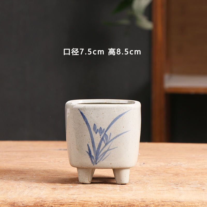 青花四方多肉花盆陶瓷简约家用陶土粗陶花盘小号陶盆清仓捡漏