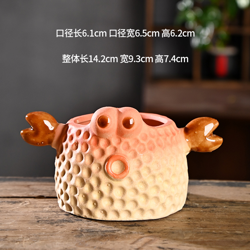 小螃蟹创意动物多肉花盆陶瓷家用专用透气陶土粗陶控根盆特价清仓