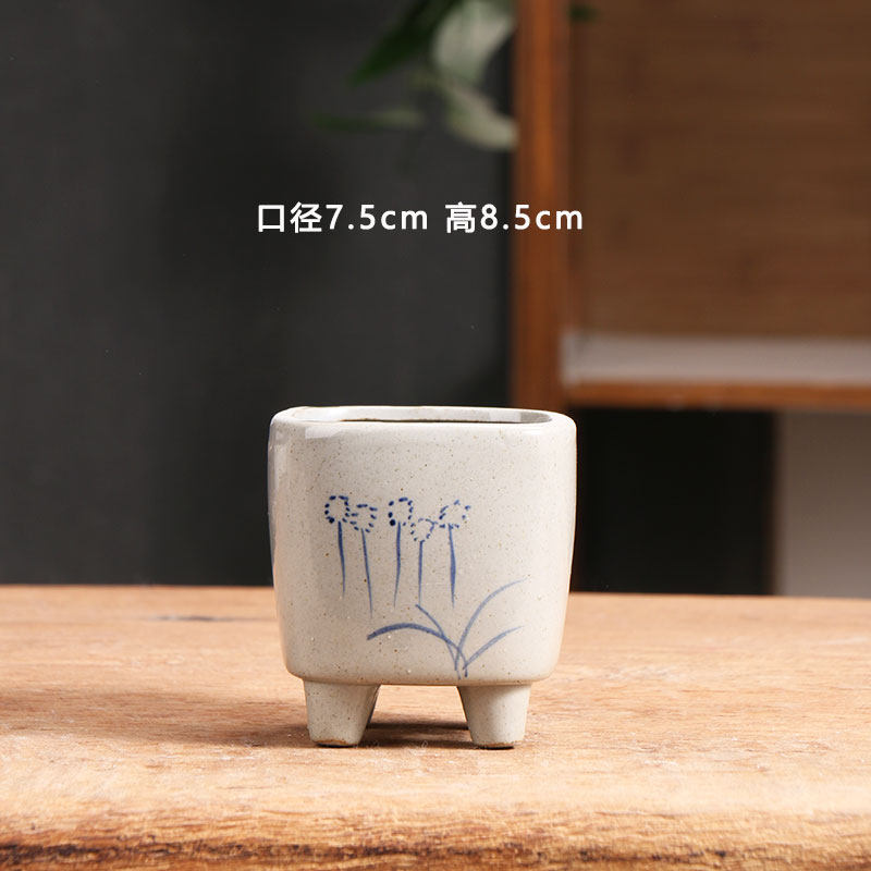 青花四方多肉花盆陶瓷简约家用陶土粗陶花盘小号陶盆清仓捡漏
