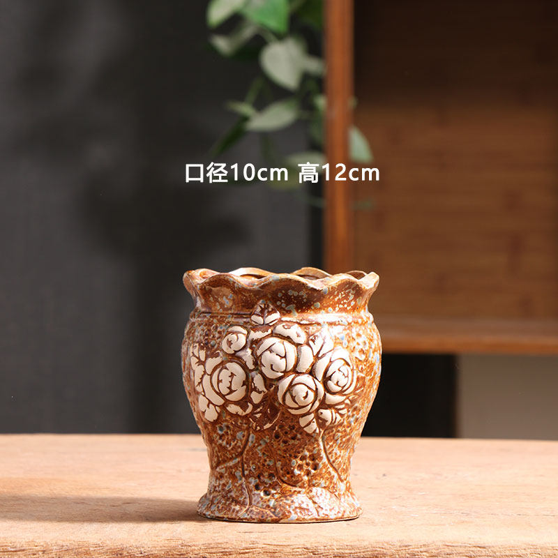 艺术玫瑰小号老桩多肉花盆陶瓷特价简约家用阳台陶土粗陶陶盆清仓