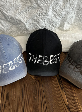 美式复古水洗做旧字母棒球帽女显脸小软顶鸭舌帽子男宽帽檐大头围