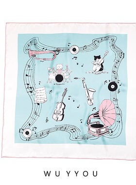 WUYYOU原创春日三重奏春夏女双面印花桑蚕丝方巾披肩外搭头巾送礼