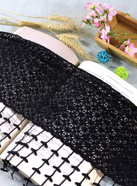 宽31cm黑色牛奶丝镂空流苏花边辅料 裙子窗帘装饰手工diy下摆布料