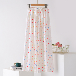 夏时家丨人造棉印花阔腿裤女时尚印花可外穿绵绸家居裤女宽松睡裤
