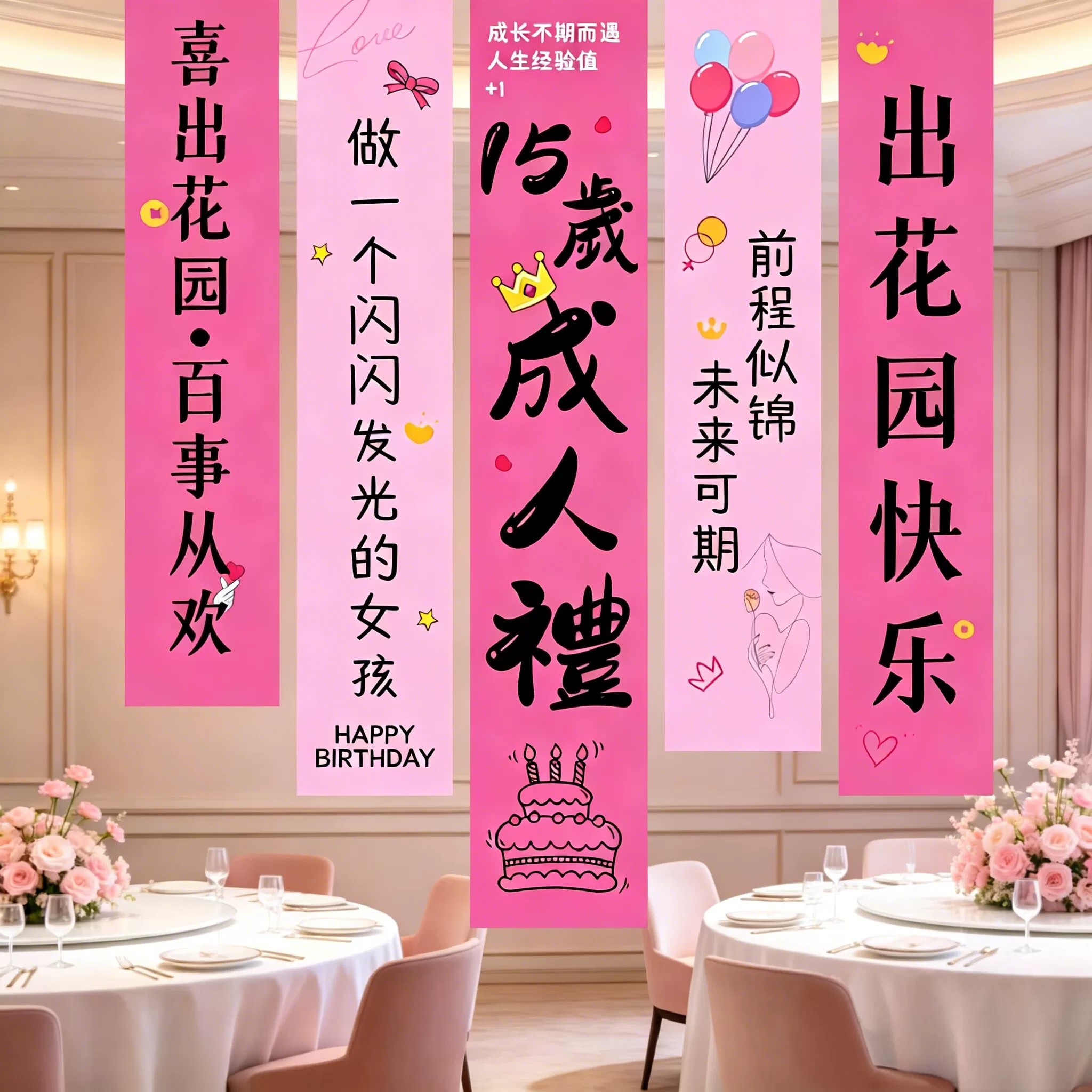 潮汕出花园15岁成人礼仪式场景布置条幅装饰背景传统文化习俗用品